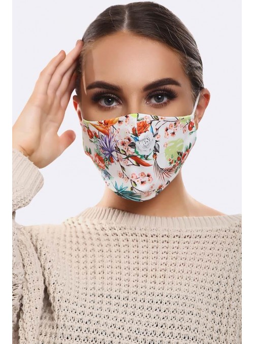 Floral White Rose print Cotton Face mask