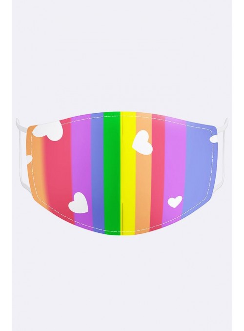 Multi Rainbow Heart Print Cotton Face Mask