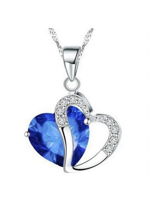 Blue Heart Crystal Rhinestone Silver chain Pendant Necklace