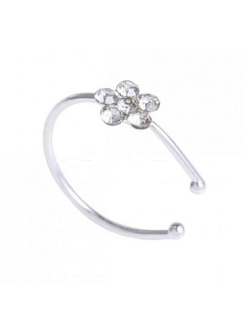 Small Thin  Flower Clear Crystal Nose Ring