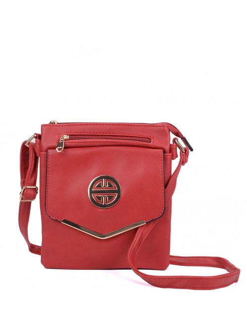 Classic Cross Body Bag With Metal Detail Red