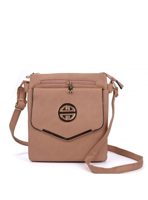 Classic Cross Body Bag With Metal Detail Apricot